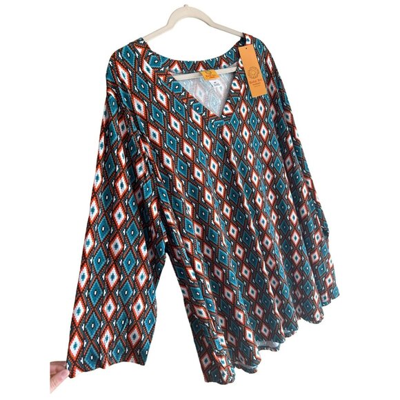 NWT Ruby Rd Womens 4X V Neck Abstract Boho Blouse 3/4 Sleeve Stretchy Top 26x29 - Picture 4 of 7